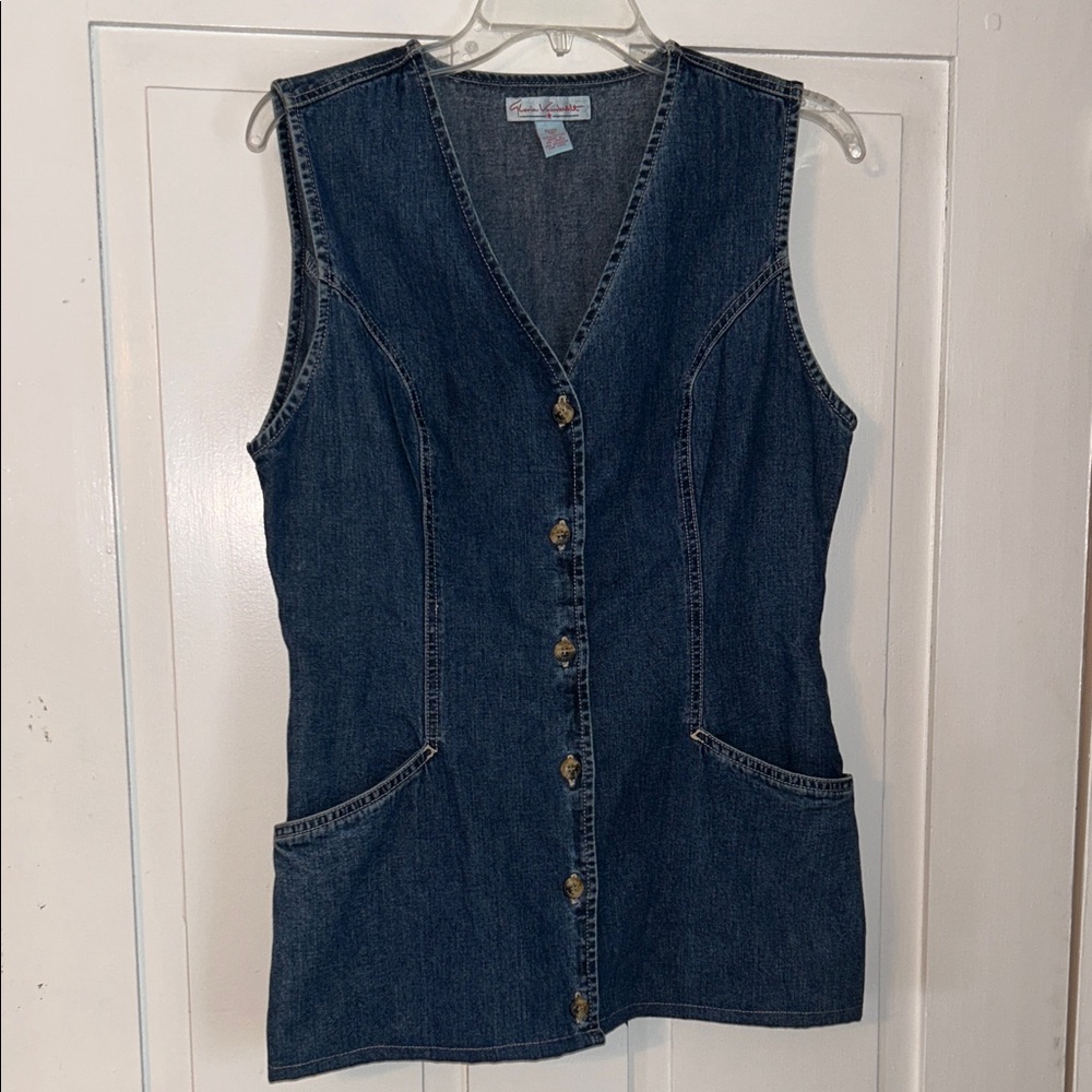 Women’s Denim Vest Blue Medium Button Front Cottage Farmhouse
